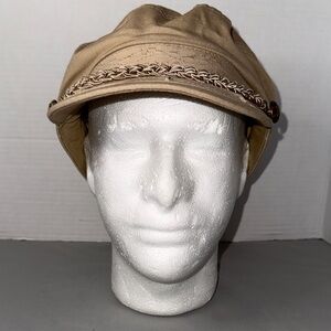 Epoch L/XL Greek Fisherman Newsboy Flat Cap Khaki Tan Braided Band Metal Buttons